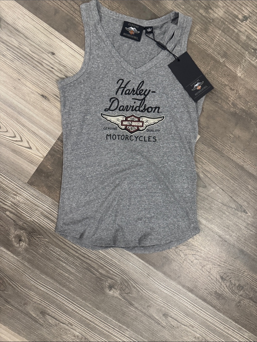 Harley-Davidson Graphic Logo Gray and Black V-Neck Tank Size Small